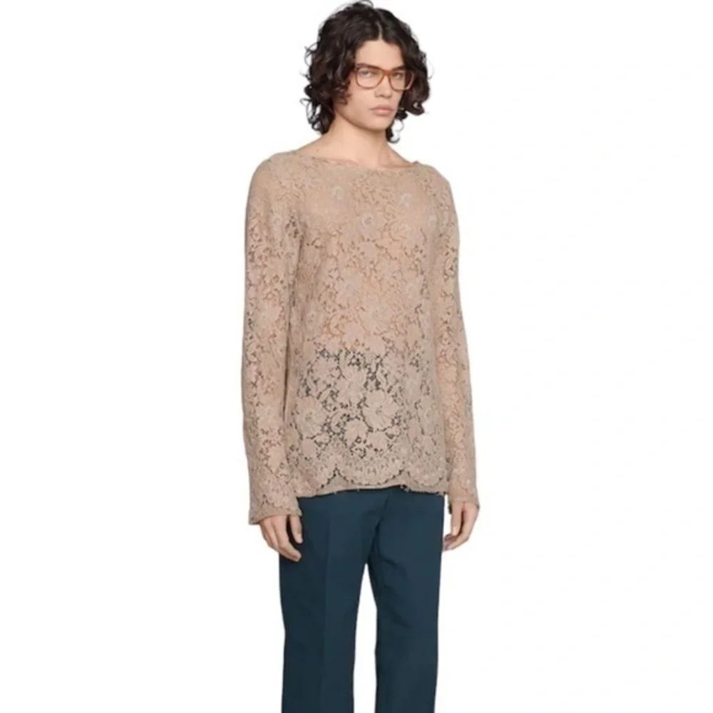 GUCCI Mens Brown Runway Cotton Lace Shirt